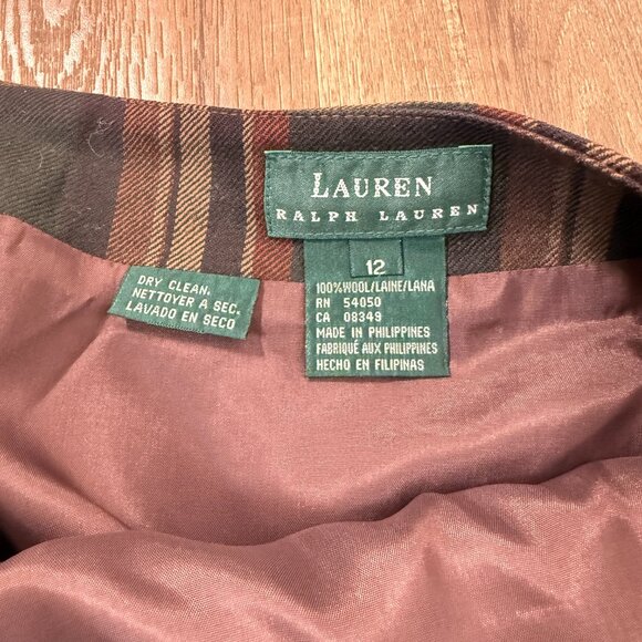 Lauren Ralph Lauren RLR Plaid Wool Maxi Skirt Green Brown Academia Equestrian 12 - Picture 6 of 6